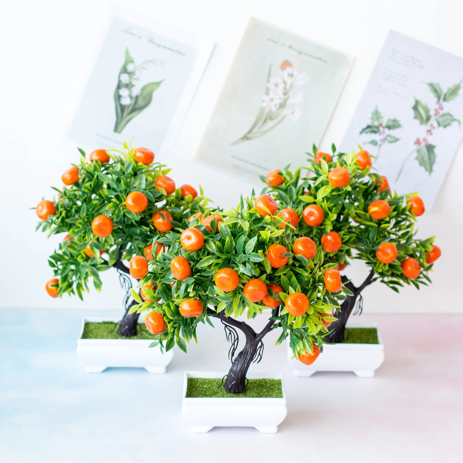 Bonsai Garden Sushi - ประดิษฐ์ผลไม้ตกแต่งบ้านพืชบอนไซขนาดเล็กกระถางพลาสติกดอกไม้ Fortune สีส้ม Kumquat ผลไม้