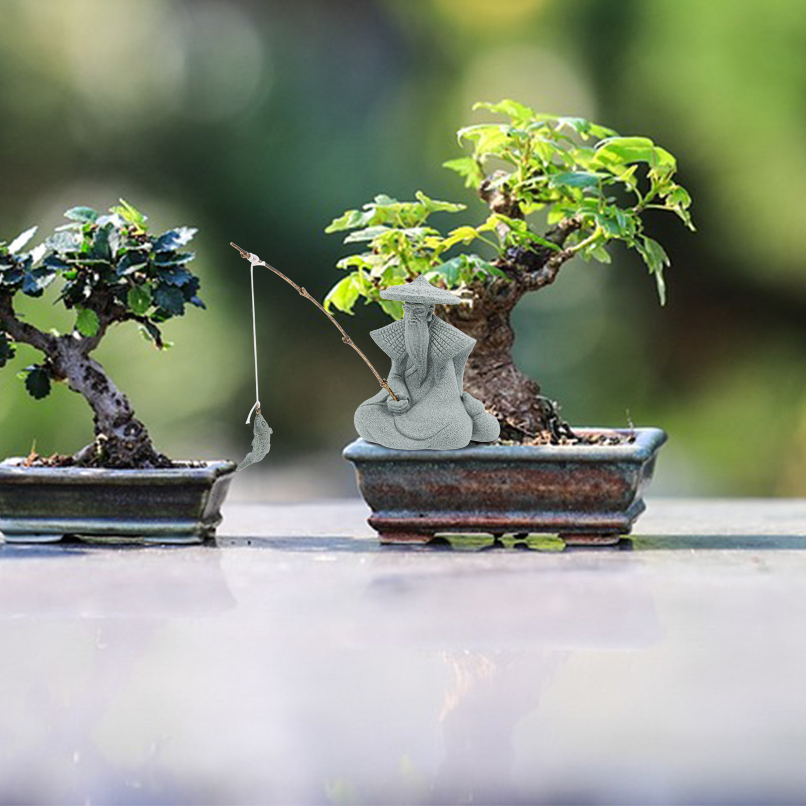 รูปปั้นนักตกปลาขนาดเล็ก ทำจากเ - Bonsai Garden Chinese Garden บทวิจารณ์และราคา